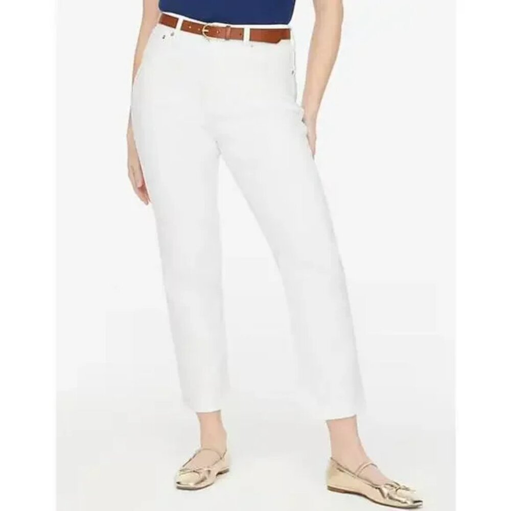 J.Crew‎ Curvy Essential Straight Jeans White Denim All Day Stretch Ankle